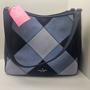 NWT Kate Spade Leila Patchwork Suede Pebble Leather Shoulder Bag  Blazer Blue
